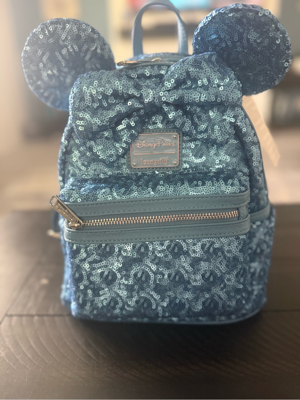 Loungefly Teal Sequin Mini Backpack with Ear Accents